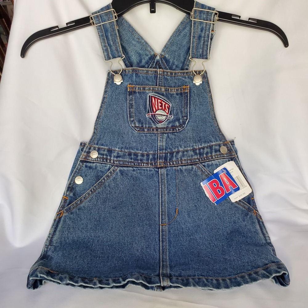 Reebok Vintage NBA New York Nets Toddler Girl Jean Jumper Skirt Overalls 3t Nwt
